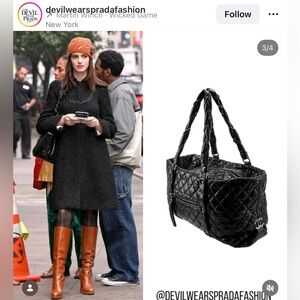CHANEL Authentic XL Tote Quilt Black Leather Flap Bag Vintage Devil Wears Prada